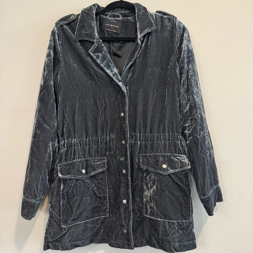 Lucky Brand Luxe Velvet Gray Utility Jacket S NWT - Picture 2 of 7